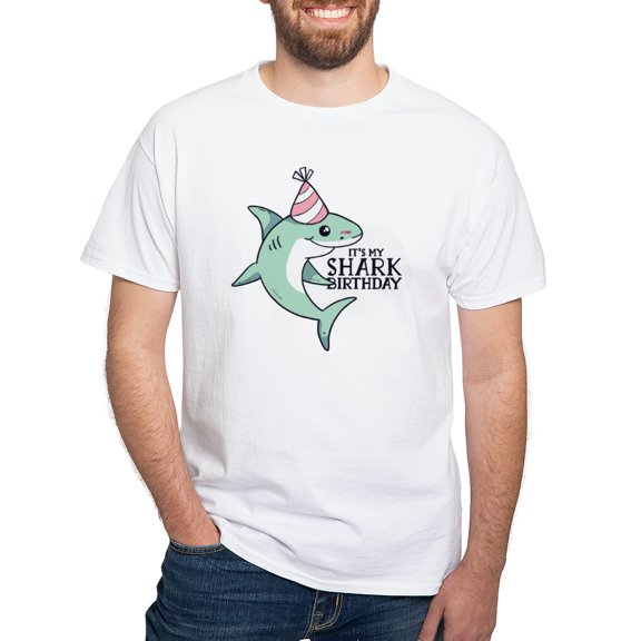 CafePress - Shark Birthday T Shirt - Men's White Classic Cotton T-Shirts