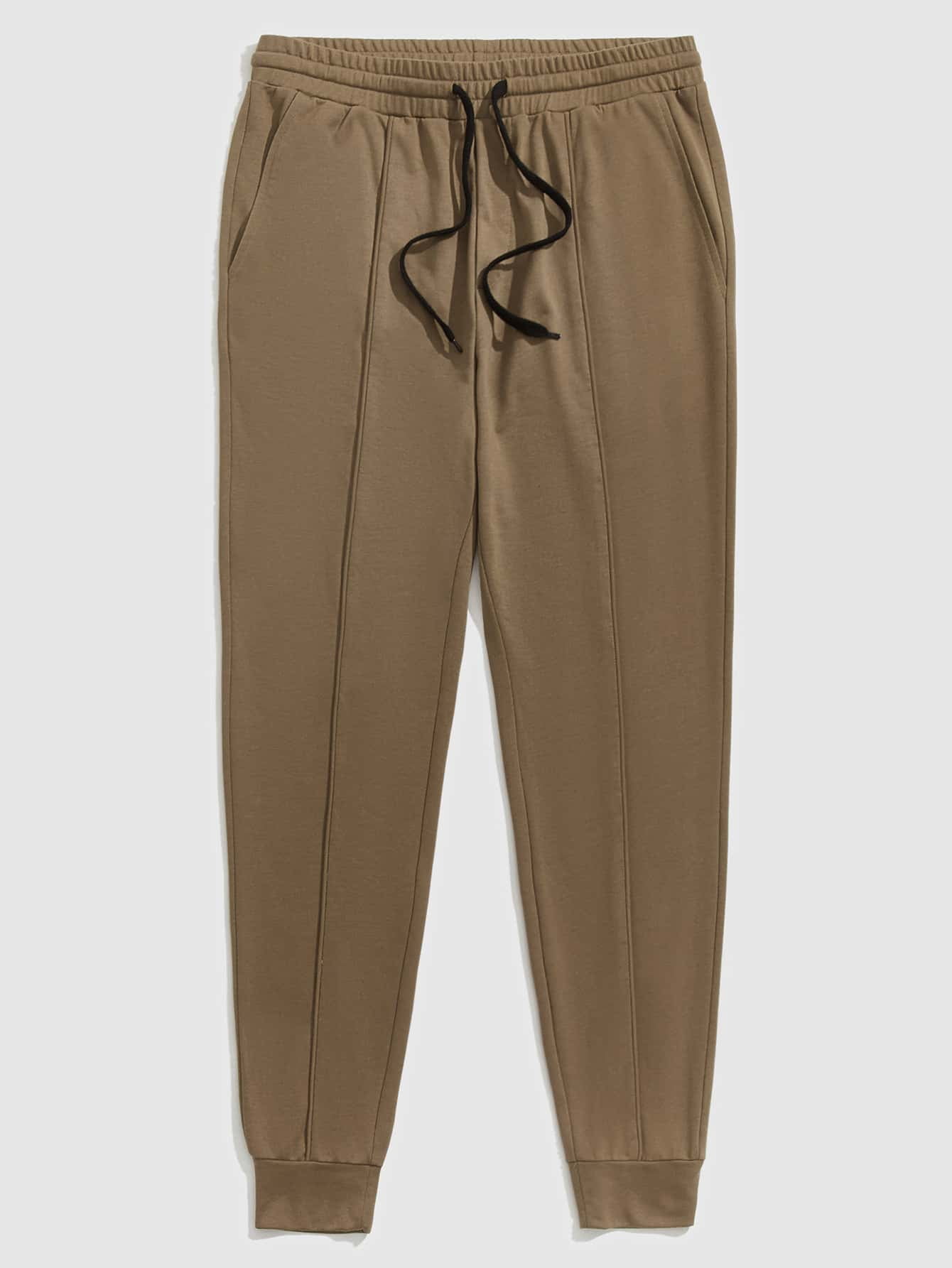 Mocha Brown Men Drawstring Waist Seam 
