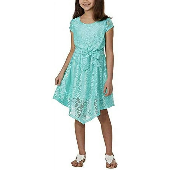Paper Doll Girls' Floral Lace Dress,Mint,14