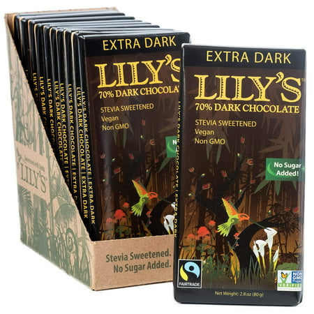Extra Dark Chocolate Bar by Lily's Sweets | Stevia Sweetened, No Added Sugar, Low-Carb, Keto Friendly | 70% Cacao | Fair Trade, Gluten-Free & Non-GMO | 3 ounce, 12-Pack 12 (Best Low Carb Dark Chocolate)