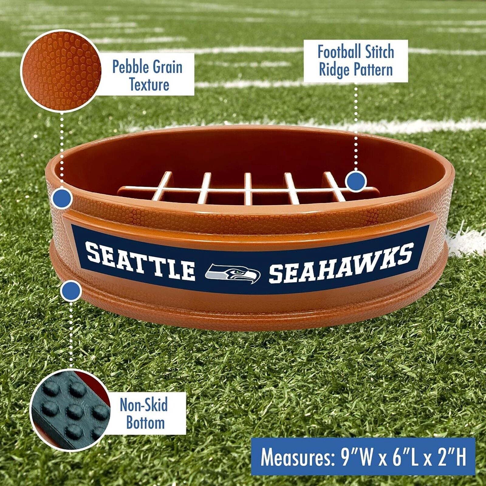 Pets First NFL Seattle Seahawks Super-Bowl Slow Feeder Bowl for Dogs and Cats, Football Design for Healthy Digestion, Non-Slip, for Large & Small Pet