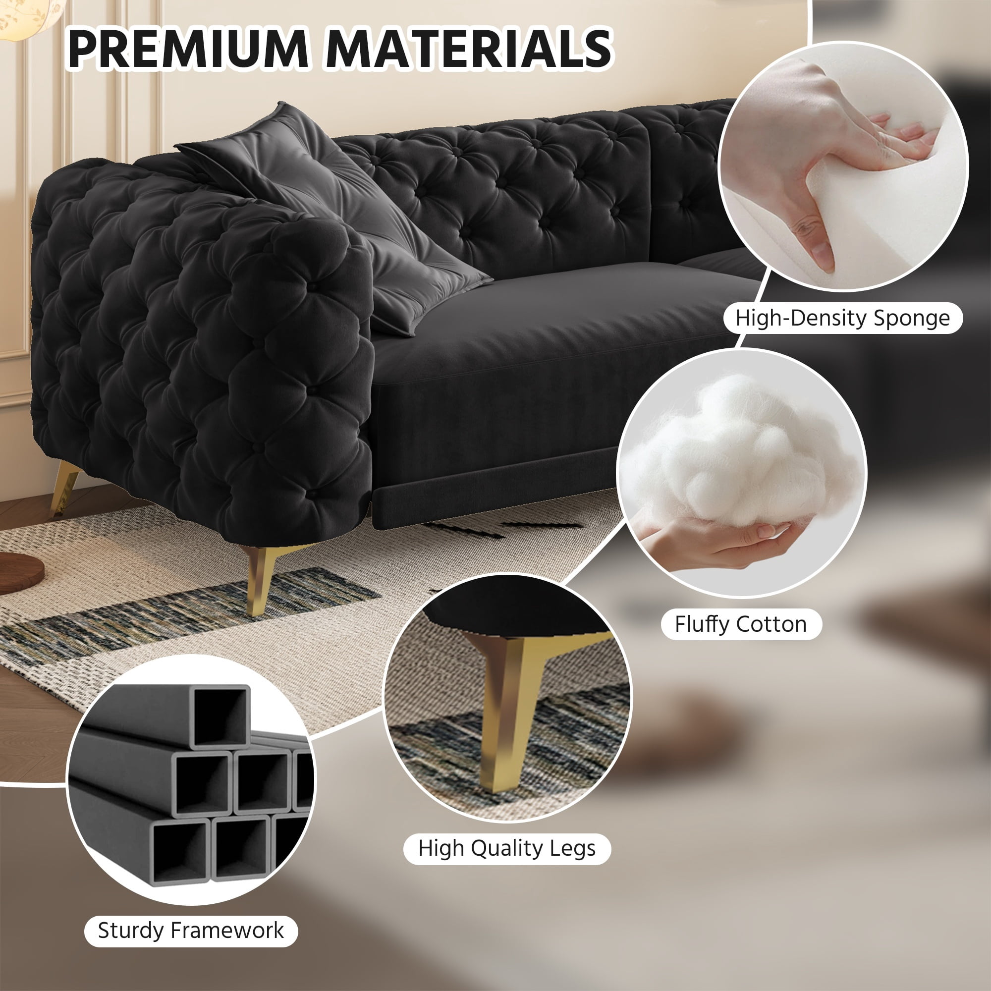 avobird 97" Overside Convertible Sofa, 3 in 1 Pull Out Sleeper Sofa Bed with Movable Ottoman, Button Tufted Modern Sofa for Living Room, Black