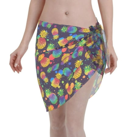 Disketp Colorful Pineapples1 Women Swimsuit Cover Up Short Chiffon Summer Beach Sarong Bikini Wrap Skirt Bathing Suit