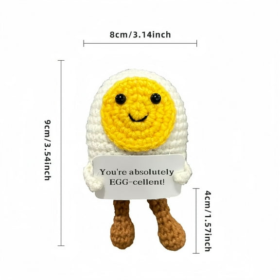 Handmade Emotional Support Cute Egg, Positive Crochet Doll with Card, Inspirational Small Handmade Knitted, Funny Gift for Women Men Birthday Friends Coworkers, Office Decor
