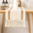 thumbnail image 5 of Boho Table Runner 72 Inchs Long Rustic Farmhouse Table Runners, Cream & Brown Macrame Table Runners with Tassel for Dining Room, Wedding, Holiday Party, Home Decor (12x72 Inches), 5 of 7
