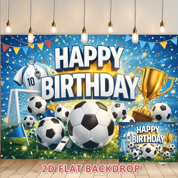 Soccer Themed Happy Birthday Backdrop, Birthday Party Scene Decoration Banner, Photography Background for Birthday Party Celebrations