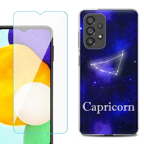 Slim-Fit Gel TPU Phone Case for Samsung Galaxy A23 5G, with Tempered Glass Screen Protector, by OneToughShield ® - Capricorn