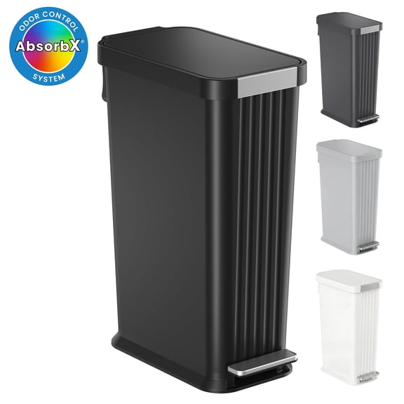 iTouchless 13.2 Gal SoftStep Slim Step Kitchen Trash Can with Odor Filter (Black Plastic)