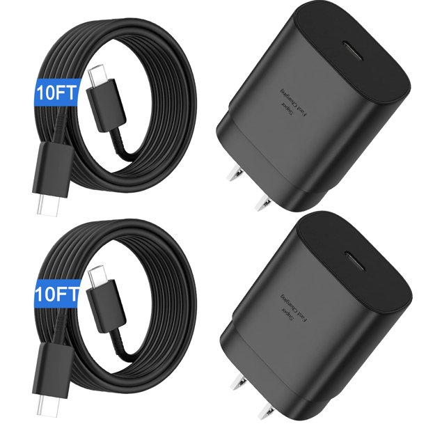 Cargador DiHines S25 S24 S23 S22 Ultra Samsung 25 W tipo C, paquete de 2