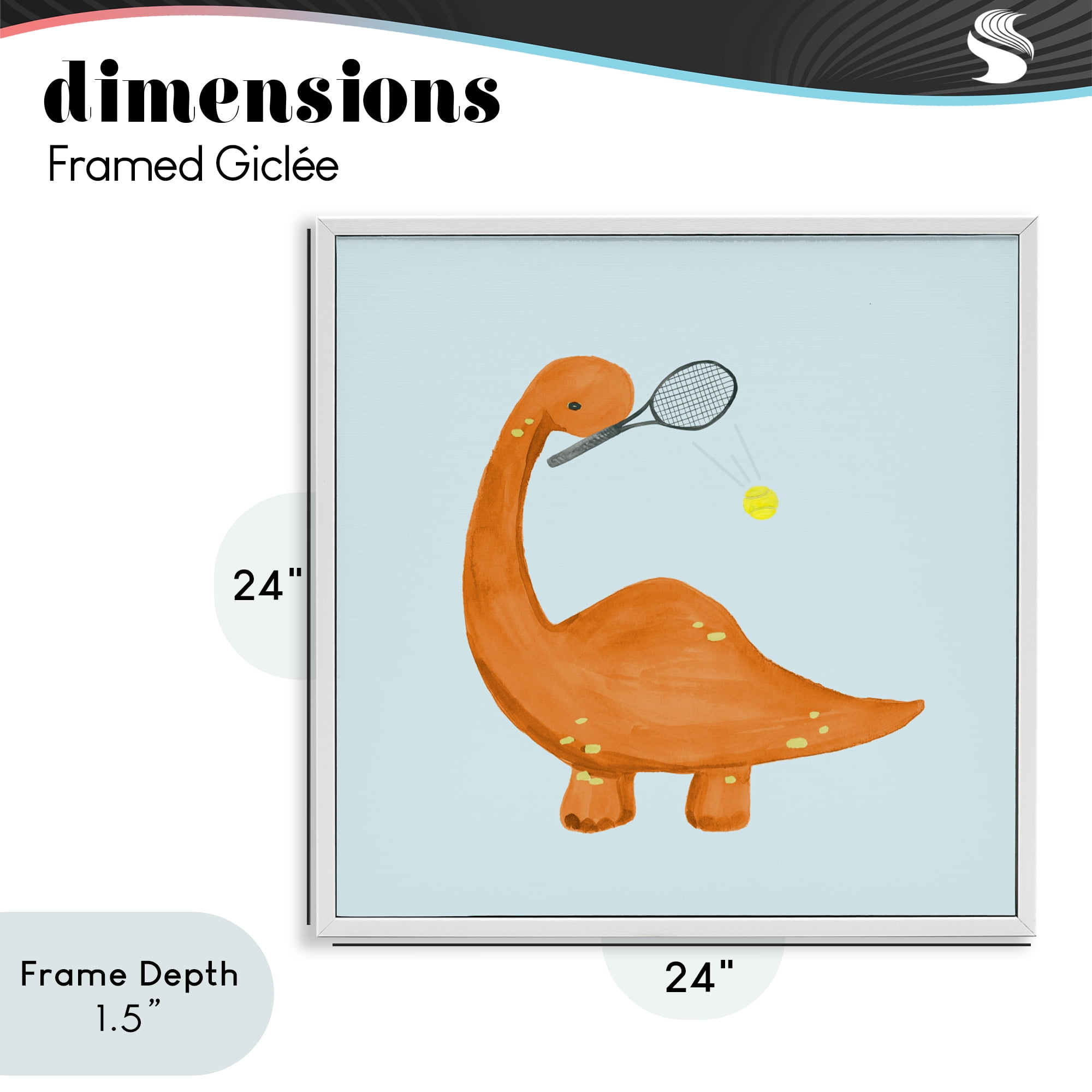 Stupell Industries Baby Dino Playing Tennis White Framed Giclee Art, design by Lucille Price