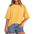 thumbnail image 2 of Women's Oversized Tshirts Crewneck Summer Short Sleeve Loose Fit Solid Color Basic Tees Casual Daily Wear Tops, #02 Yellow, M, 2 of 6