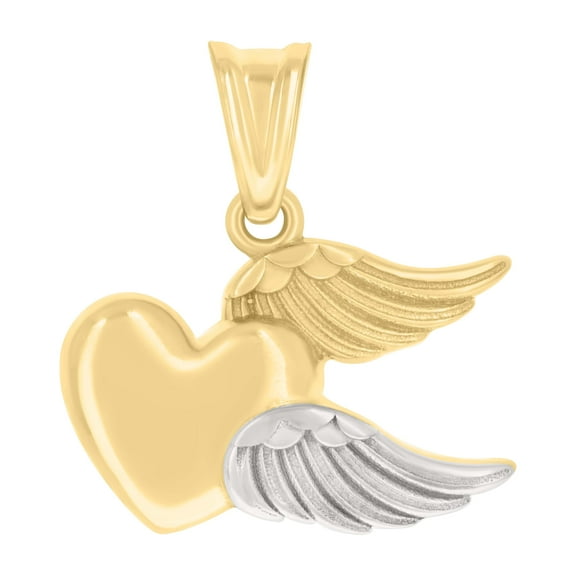 14k Two-tone Gold Womens Flying Heart Charm Pendant