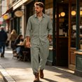 thumbnail image 2 of Delconic Mens Two Piece Outfit Long Sleeve Button Front Shirt and Drawstring Straight Leg Pants Casual Vacation Set Army Green L, 2 of 9