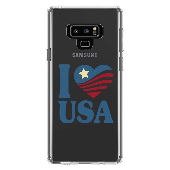 DistinctInk Clear Shockproof Hybrid Case for Samsung Galaxy Note 9 - TPU Bumper Acrylic Back Tempered Glass Screen Protector - I Love USA Flag