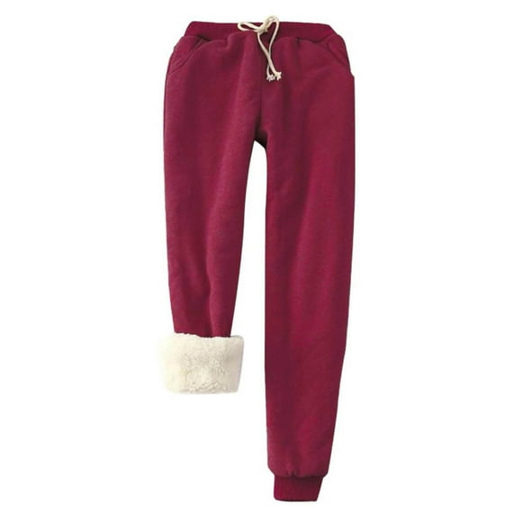 Yuyuzo Winter Sweatpants for Women Mid Waisted Drawstring Butterfly Fluffy Padded Thermal Warm Joggers Pants