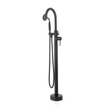 JERFIT Floor Mounted Freestanding Bathtub Faucet with Handheld Shower, Matte Black Finish, High Arc Brass Spout for Modern Bathroom