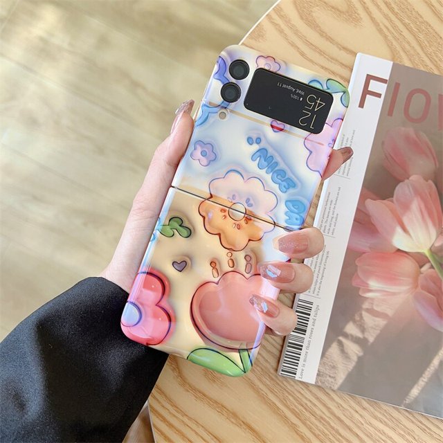 Funda de teléfono con patrón de flores Blu-ray, funda de silicona a prueba de golpes para Samsung Galaxy Z Flip 4 3 Z Flip3 Flip4 5G zhangmengya LED