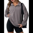 thumbnail image 1 of Sudadera Ligera y Suave de Larga con Solapa y Media Cremallera para Mujer, Estilo Informal, Holgada y con Cuello de . Gris XXL, 1 of 8