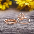 thumbnail image 5 of Milgrain Art Deco 2.75 Carat 6mm Round Cut Pink Morganite Engagement Ring 10k Rose Gold With Halo Design Stacking Matching Band Gift For Anniversary, 5 of 5