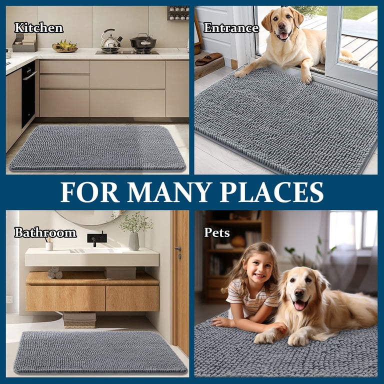 Buganda Chenille Dog Doormat, 30"x20", Gray photo 8