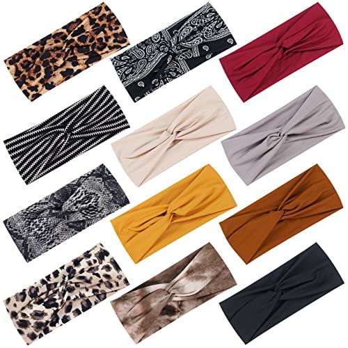 12 Pack Headbands for Women, Fashionable Sports Hairbands, Elastic Wide Headbands Non Slip Workout Yoga Sport Headbands for Women (Color A)