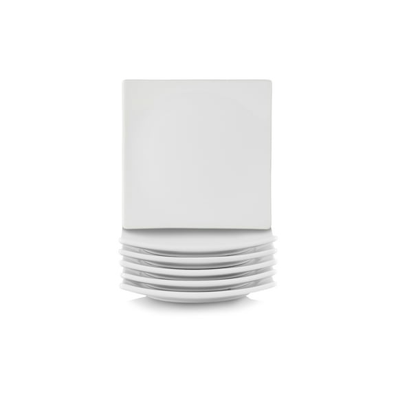 10 Strawberry Street Simply White 6" Coupe Square Ceramic Appetizer Plate, Set of 6