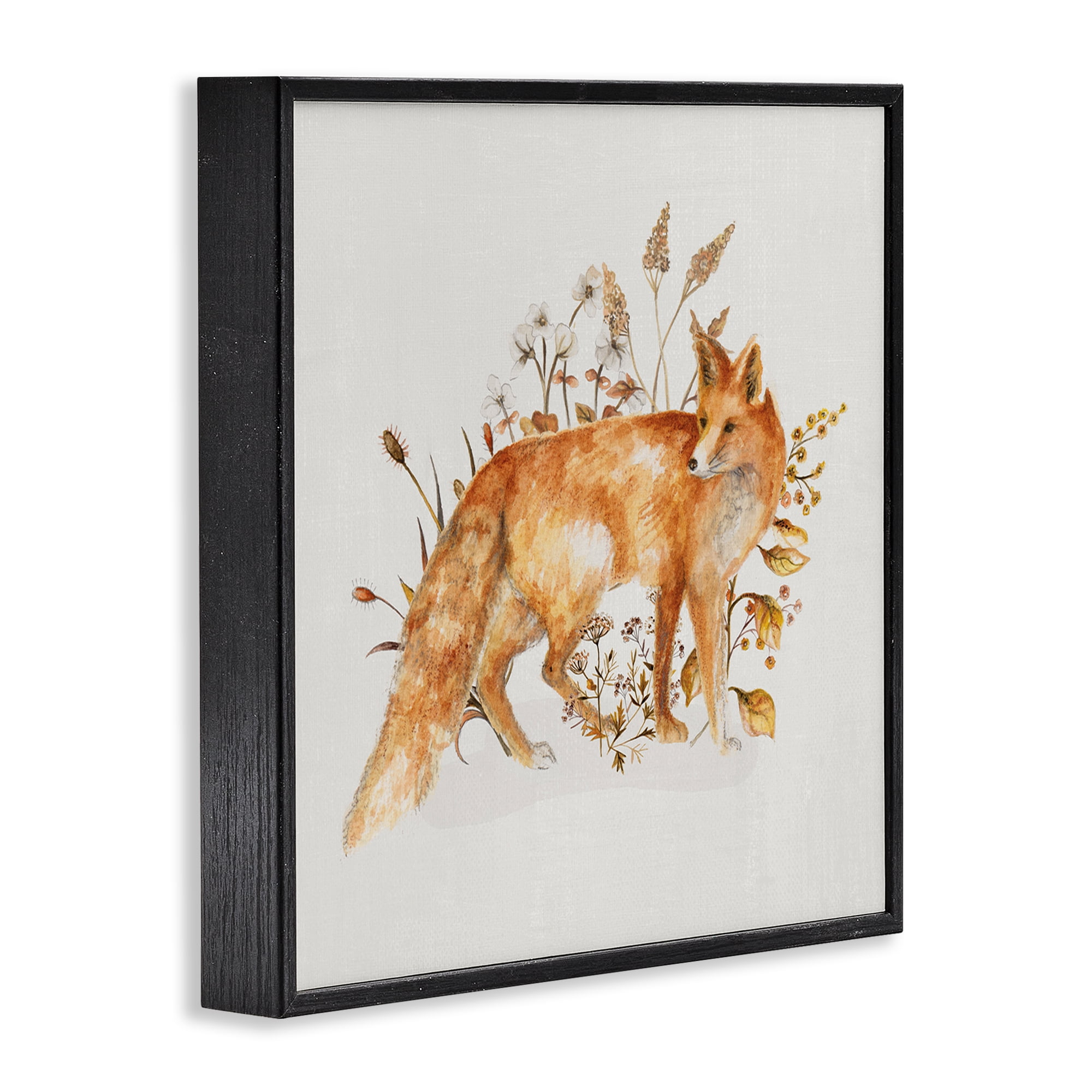 Stupell Industries Forest Fox & Botanicals Animals & Insects Painting Black Framed Art Print Wall Art, 12 x 12