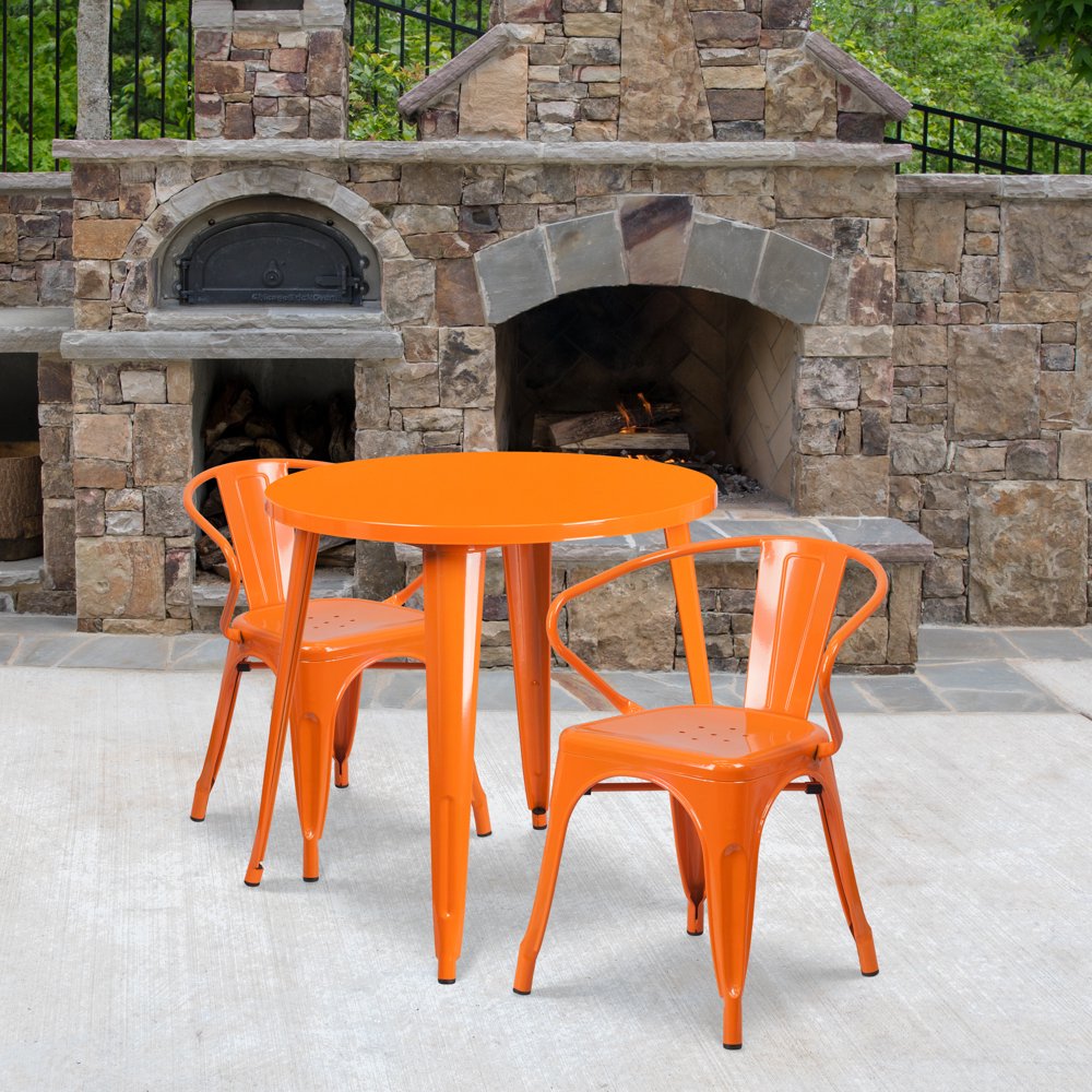 Flash Furniture Commercial Grade 30" Round Orange Metal IndoorOutdoor