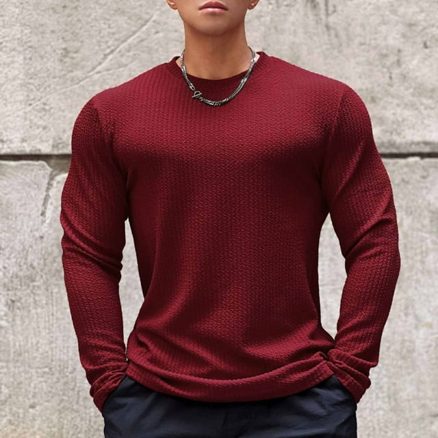 pstuiky camisas de manga larga para hombre, Suéter de manga larga con cuello redondo y base para hombre, estilo otoñal, color liso Tops casuales para hombres m