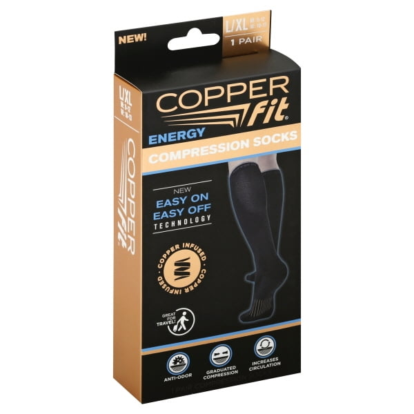 Copper Fit Unisex-Adult&amp;#39;s 2.0 Easy-Off Knee High, Black, Size Large / X-Large