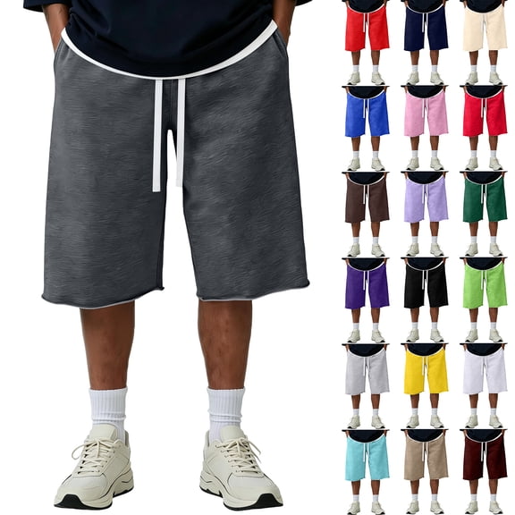Men's Baggy Sweat Shorts 2026 Lightweight Drawstring Y2k Shorts Casual Under Knee Shorts Raw Hem Gym Shorts with Pockets, XL