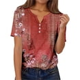 thumbnail image 2 of Summer Tops for Women Neck Buttons Dressy Geometric Print Tshirt Short Sleeve Spring Casual Tees, 2 of 5