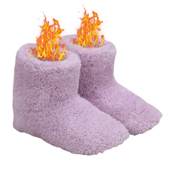 RENDZJ Electric Heated Plush Slippers Usb Heating House Shoes for Home Indoor (Women)