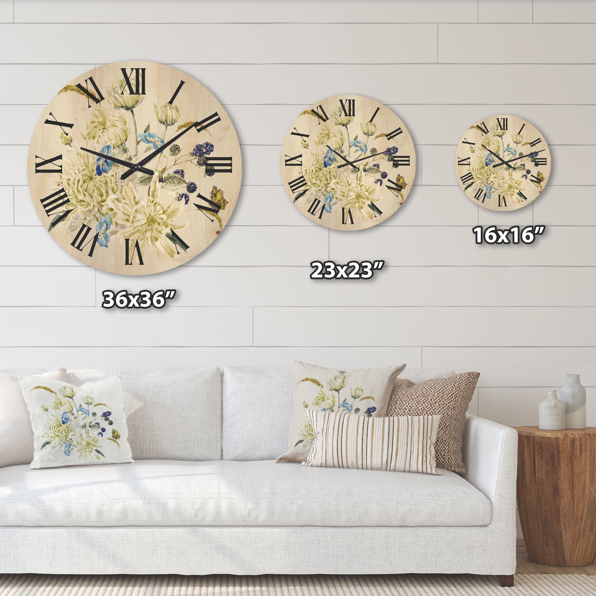 Designart 'Ancient Chrysanthemums With Bouquet II' Traditional Wood Wall Clock