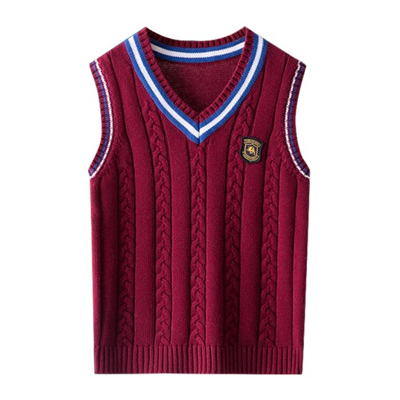 KAUOD School Uniform Sweaters for Boy Girl Striped V Neck Sweater Vest Y2K Sleeveless Cute Knitted Top Back to School Pullover