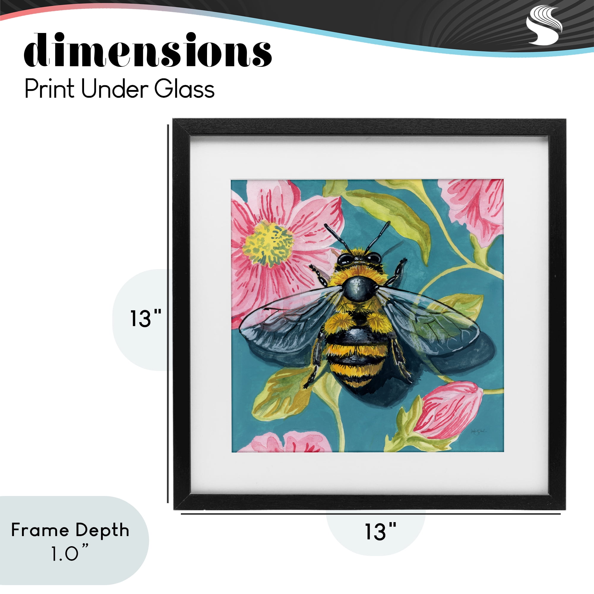 Stupell Industries Fuzzy Bee On Floral Pattern Black Framed Print Under Glass, design by Kate Jarvik Birch