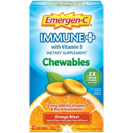 Emergen-C Immune+ Vitamin C Chewables for Immune Support, Orange Blast, 42 Ct