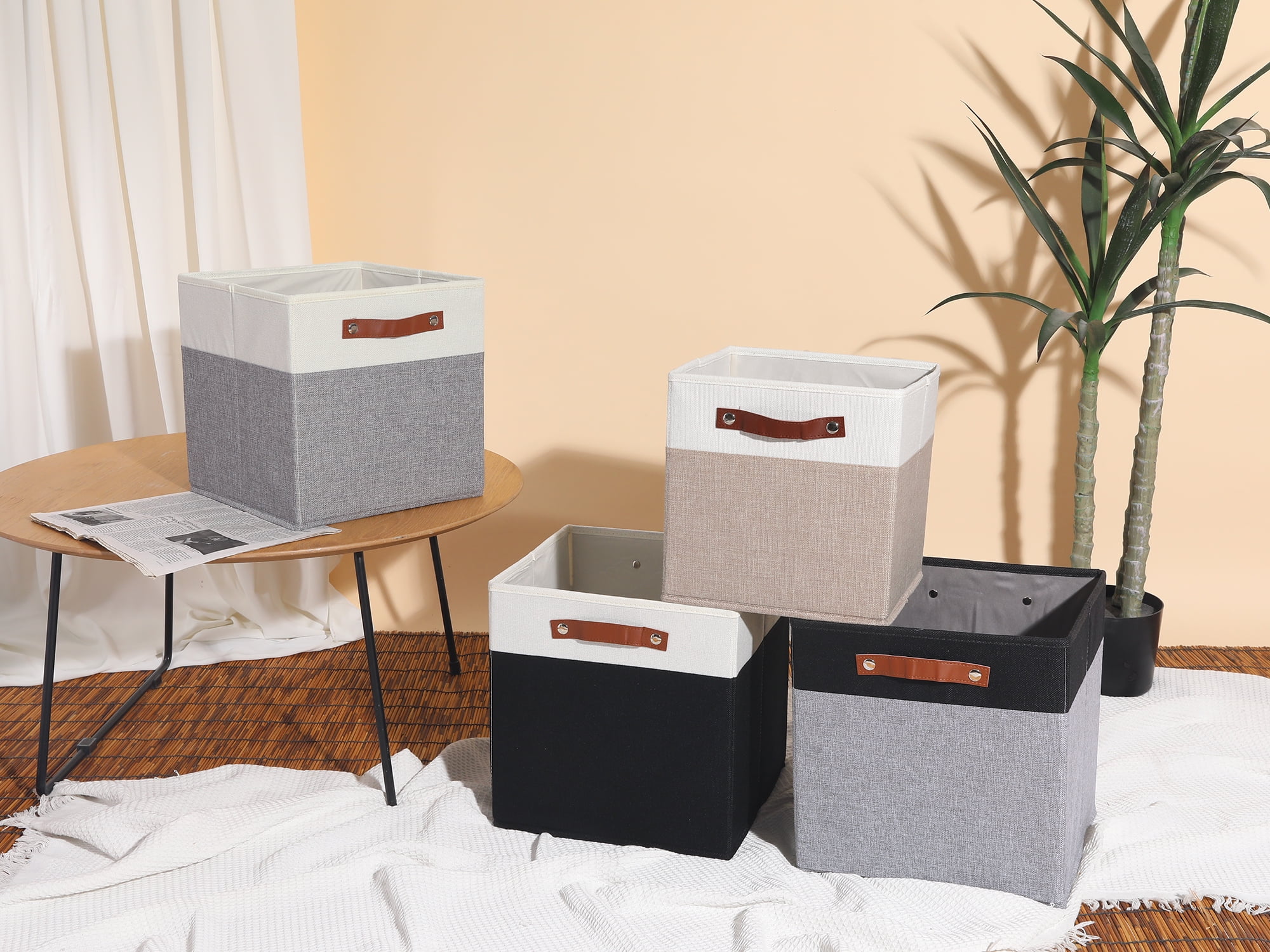 Unique Bargains Storage Cube Fabric Storage Bin with Handles White 13*13*13in