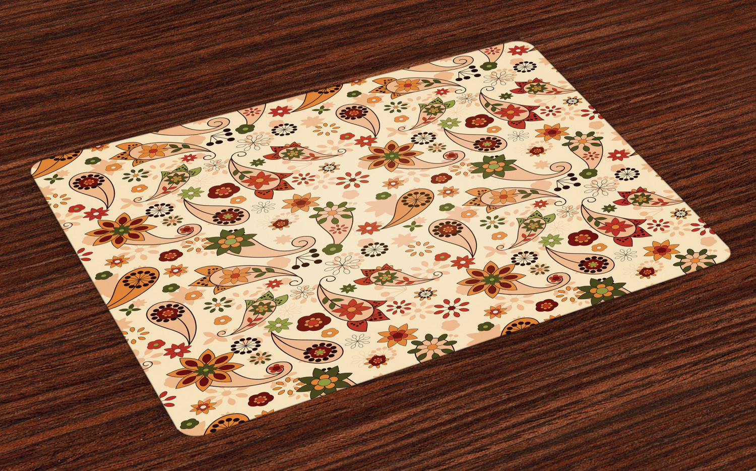 Paisley Placemats Set of 4 Floral Design with Spring Motifs and Paisley