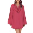 thumbnail image 1 of Fankiway Robe à Manches Longues pour Femmes Col en V Imprimé Taille Haute Robe Maxi Décontractée, 1 of 6