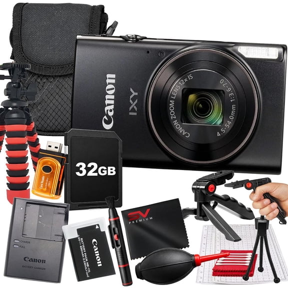 Canon IXY 650 12x Optical Zoom 20.3 MP CMOS sensor Compact Digital Camera, Black Medium 32GB Kit (International Version)