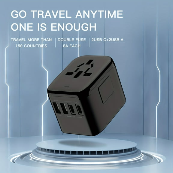 Universal Travel Adapter,International Plug Adapter with 2 USB C and 2 USB Ports, Travel Essentials Power Adapter, Worldwide All-in-One Outlet Converter for Europe UK USA AUS