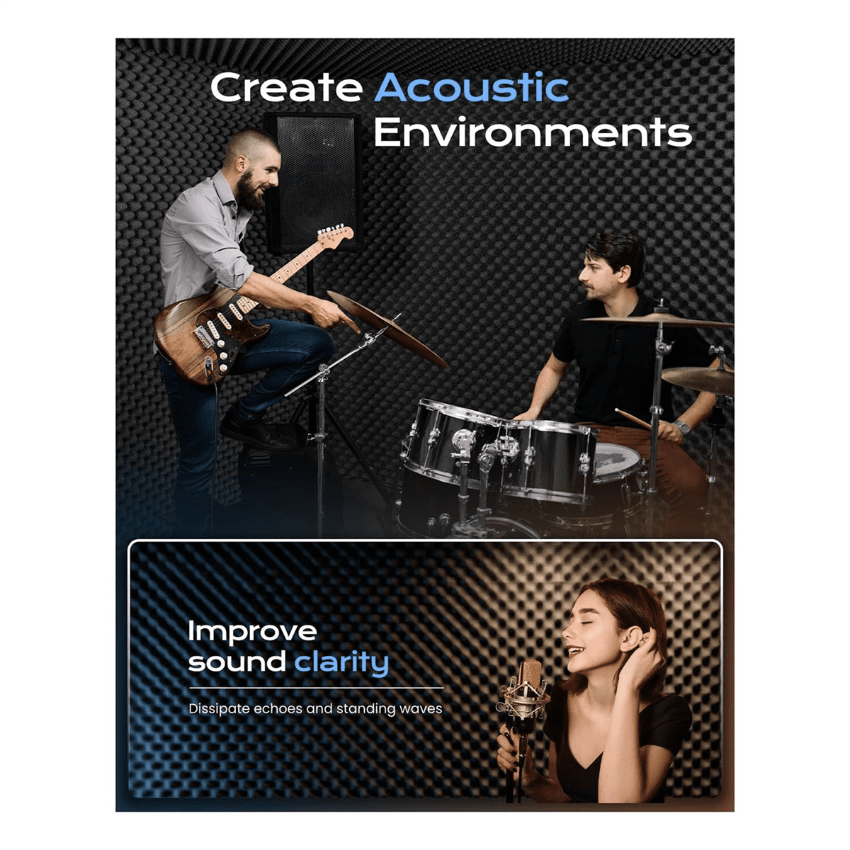 24 Pack Self Adhesive Egg Crate Sound Proof Foam Panels 2x12x12Inch, Acoustic Foam for Home & Studios