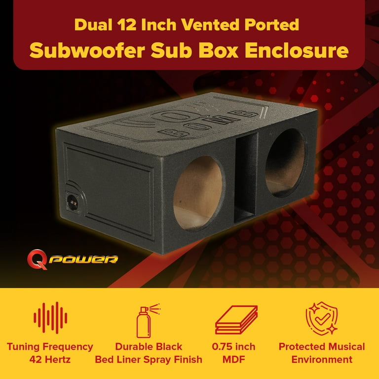 QPower 12 inch QBOMB12VL Dual Vented Car Subwoofer Box Enclosure
