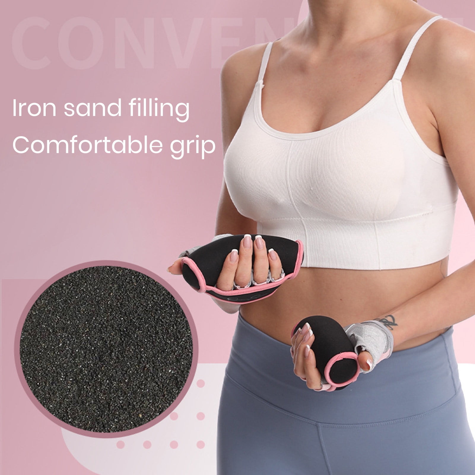 Sportteer Hand Weights Dumbbell Set with Strap, Reusable, Pink, 1 lb (2 Count)