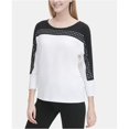 thumbnail image 1 of Calvin Klein Blusa de punto con bloque de color para mujer, blanco, grande Calvin Klein Tejer, 1 of 1