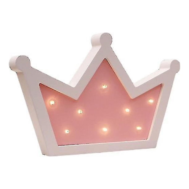 Luz en forma de corona, letrero de madera LED, carpa iluminada, decoración de pared, lámparas con pilas, luz nocturna para habitación de niños sin batería, 1 unidad, color rosa