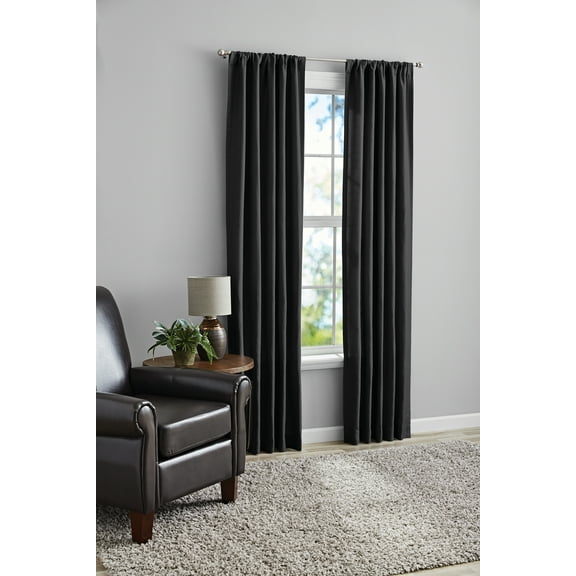 Mainstays Southport Light Filtering Rod Pocket Textured Curtain Panel, Set of 2, Charcoal Gray, 40” W x 84” L