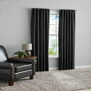Mainstays Southport Solid Color Light Filtering Rod Pocket Curtain Panel Pair, Set of 2, Charcoal Gray, 40 x 84