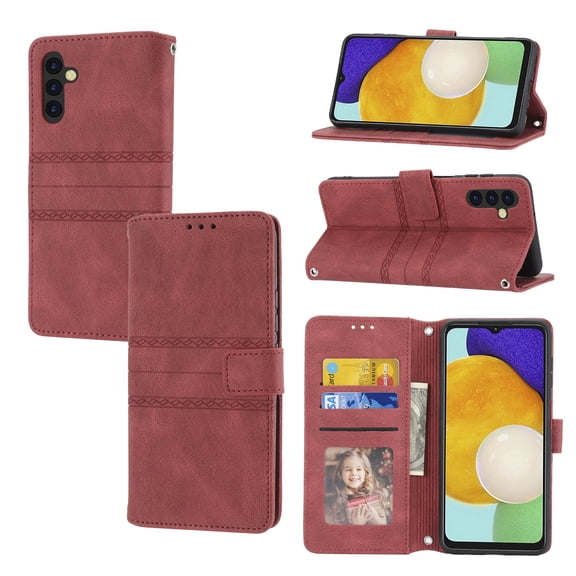Mantto Wallet Case for Samsung Galaxy A54 5G, Magnetic Closure Folio PU Leather Shockproof Hand Strap Full Body Credit Card Slot Kickstand Cover For Samsung Galaxy A54 5G, Red